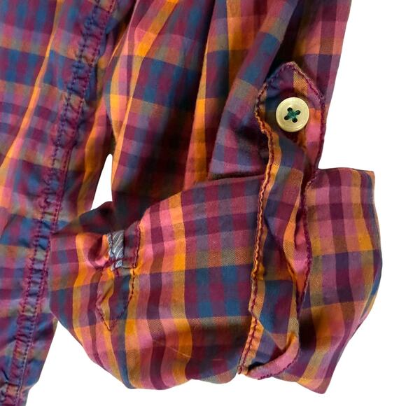 Tommy Bahama Jeans Men’s L Plaid Button Down Shirt Red Purple Roll Tab Casual - Picture 3 of 8